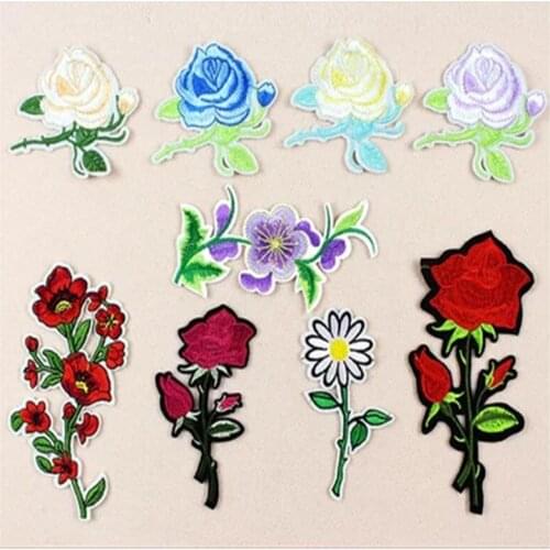 5 PCS Rose Embroidered Iron on Patches For Clothing DIY Stripes Clothes Patchwork Sticker Custom Flowers Applique