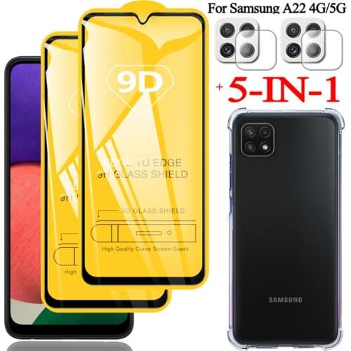 5-in-1, tempered glass + phone cases for samsung galaxy a22 glass cover a32 4g samsung a22 5g screen protector samsung a 22 case