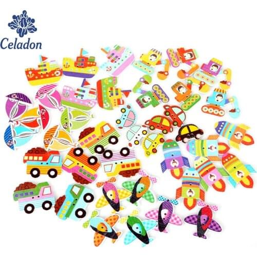 70pcs Mixed Random Traffic Tool Lovely 2 Holes Wooden Buttons Sewing Craft Scrapbooking DIY