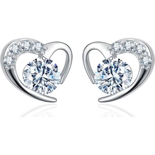Promotion 925 Sterling Silver Fashion Romantic Love Heart Crystal Stud Earrings For Women Jewelry Christmas Gift Drop Shipping
