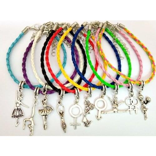 Woven Leather Bracelets Cheerleading Dancing Girl Fertility Goddess Female Sign Gymnast Charms Cuff Bracelet For Women Jewelry
