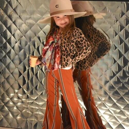 Little Girls Spring Summer Fall Jacket Long Sleeve Folded Collar Leopard Pattern Button-Down Design Front Pockets Jackets