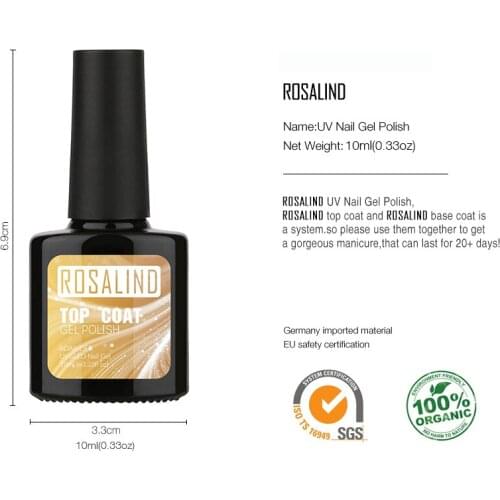 ROSALIND 10ML Long-Lasting Gel Lacquer For Nail Art Beauty Nail Manicure Soak-off Top Coat Need UV LED Lamp Cure