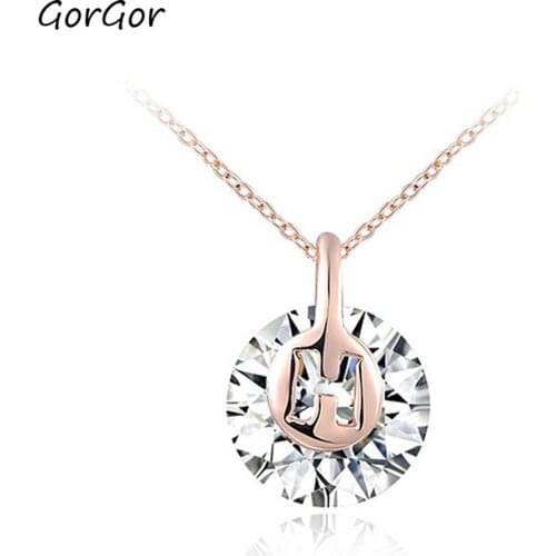 GorGor Necklace Women Alloy Materia Pattern Rose Gold Plated Cubic White Zirconia Pendant Exquisite Birthday Jewelry 2030415300