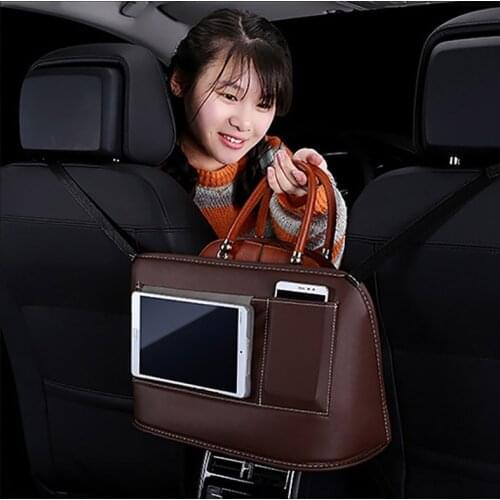 PU Leather Car Seat Gap Net Bags Storage Black Auto Front Backrest Middle Gaps Hanging Bag Foods Organizers Interior Accessories