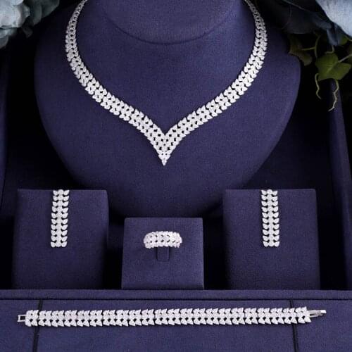 Jankelly Hotsale African 4pc Bridal Jewelry Sets New Fashion Dubai Necklace Sets For Women Wedding Party Accessories Design