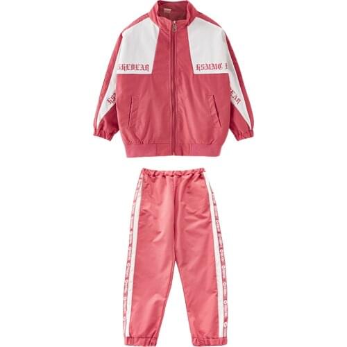 Two-Piece Clothing Sets Girls Stand-Up Collar Jackets and Trousers Autumn Outfits Casual Coat with Zipper Pants Teen Letter Tops