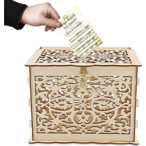 Wedding Gift Card Box Wooden With Lock And Keys DIY Money Gift Box Decor Supplies For Birthday Party Business Card Decor Box