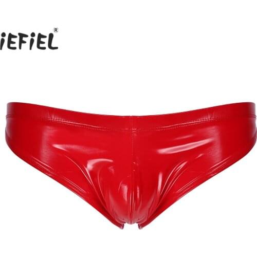 Mens Wetlook Hot Latex Patent Leather Underwear Glossy Lingerie Panties Elastic Waistband Bulge Pouch Briefs Low Rise Underpants
