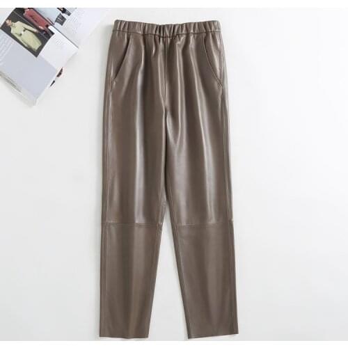 Genuine Sheepskin Leather Pants for Women Spring Autumn Female High Waist Harem Pants Womens Trousers Vetement Femme Zjt2377