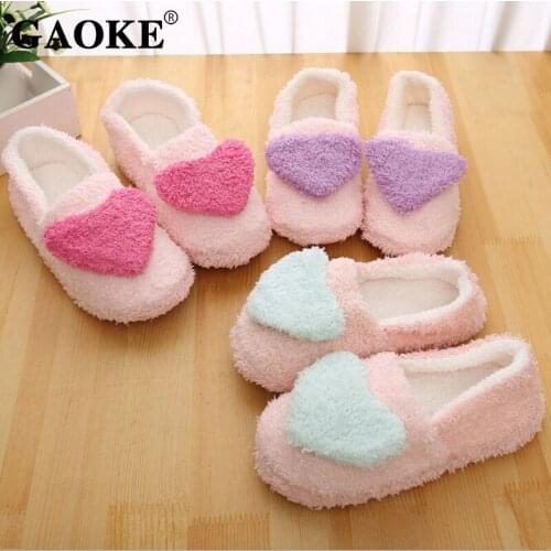 2021 New Lovely Women Flip Flop Cute Heart Shape Home Floor Soft Stripe Slippers Female Shoes Girls Winter Spring Warm Shoes