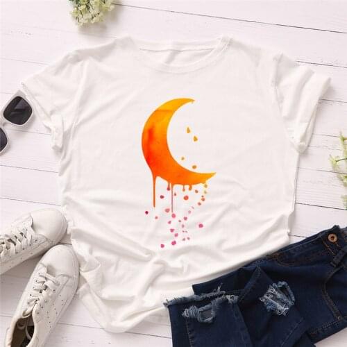 New Moon Print Ladies T shirt Women Casual Basis O Collar White Shirt Short Sleeve Summer T Shirt Female TShirt Women Shirts