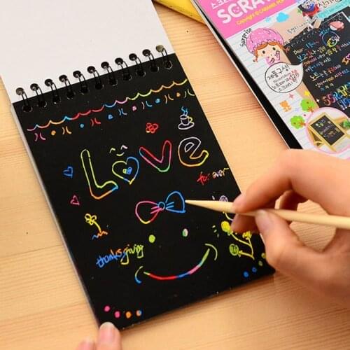 Creative Mini Color Cute Coil Graffiti Notebook Black Page Drawing Book Painting Notepad For Kids Notepad Stationery Gift