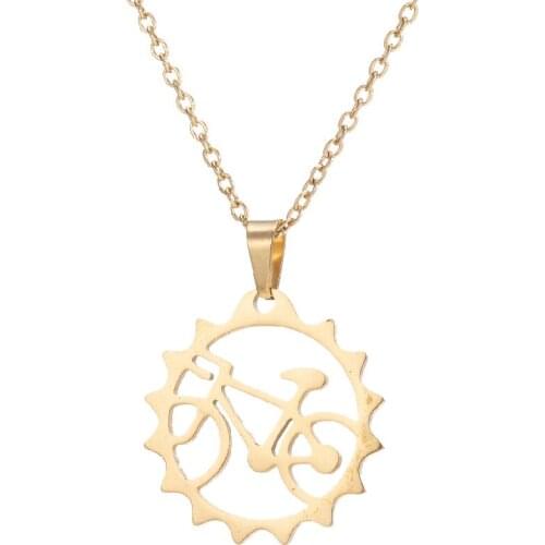 New Fashion Stainless Steel Bicycle Necklace Women Minimalist Bike Gear Sun Round Charm Necklaces & Pendant colgante mujer