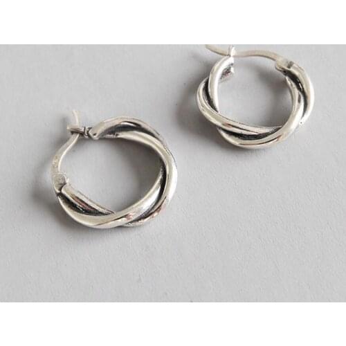 925 Sterling Silver Retro Twisted Rope Huggie Hoop Earrings A1859