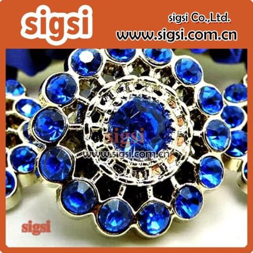 Blue noble flower Patterns Fashion acrylic rhinestone buttons for garments