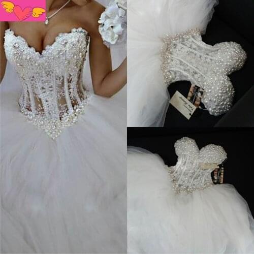 Bridal gown Luxury Pearl Beaded Lace White Sweetheart Princess Casamento Plus Size Vestido De Noiva mother of the bride dress