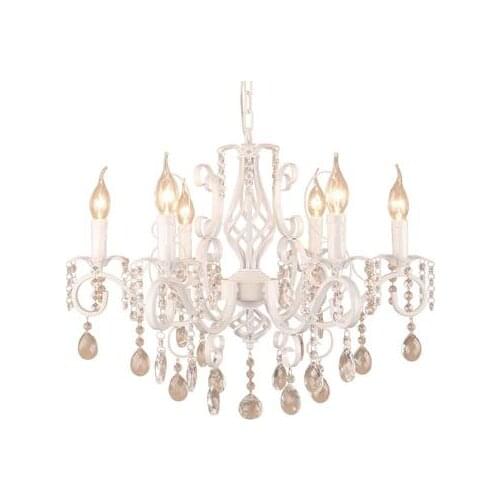 Vintage Wrought Iron Crystal Chandelier E14 Candle Lights Lighting Fixture Retro White Metal Crystal Ceiling Lamp MING