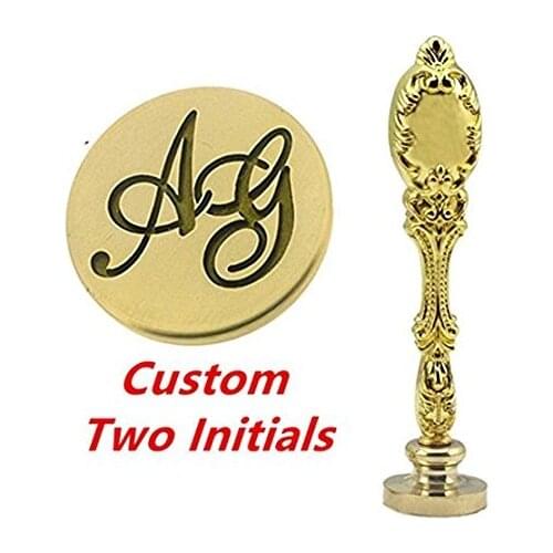 Vintage Custom Made Two Letters Monogram Personalized Letter Picture Logo Wedding Invitation Wax Sealing Seal Stamp Gold Metal P