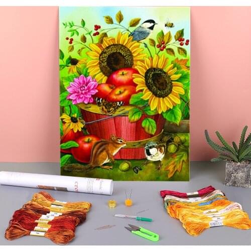 Sunflowers Flower Printed 11CT Cross Stitch Patterns DIY Embroidery DMC Threads Handiwork Needlework Painting Sewing Sales
