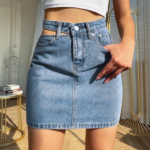 IAMSURE Sexy Hollow Out Zipper Fly Straight Denim Skirt Summer Streetwear Korean Fashion High Waist Mini Jeans Skirt For Women