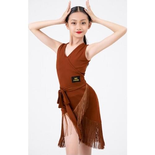 2021 Latin Dande Dresses For Girls V-Neck Sleeveless Fringe Dress Latin Practice Dance Clothes Summer Samba Show Costumes BL5886