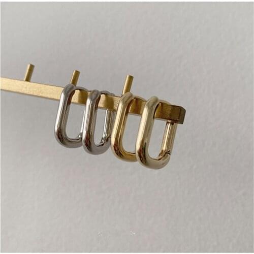 AOMU Elegant Golden Silver Color Rectangle Earrings Simple Personality U-shaped Open Hoop Earrings for Women Boucle D'oreille