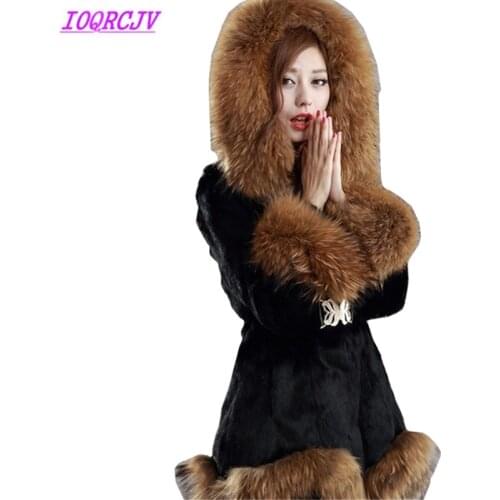 Faux fur jackets women 2018 autumn and winter Rabbit hair fur coat Thick Hooded fox fur collar Plus size fur coats IOQRCJV H380