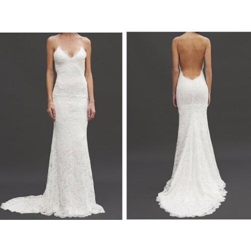 2018 Sexy Backless Mermaid vestido de noiva Lace Spaghetti Garden Beach Sheer Summer Bridal Gown mother of the bride dresses