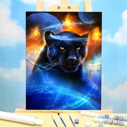 Animal Black Panther DIY Paint By Numbers Complete Kit Acrylic Paints 40*50 Paiting By Numbers Wall Decoration For Wholesale