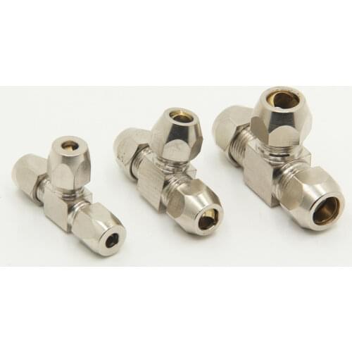 1Pcs Pneumatic fittings brass t-tee, 6 8 10 12 14 16mm outer diameter pipe compression ferrule, compression fitting joint
