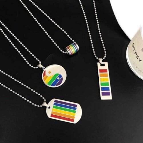 1Pc Rainbow Pendant Titanium Steel LGBT Rainbow Flag Necklace simple temperament sunflower Best friend couple pendant party gift