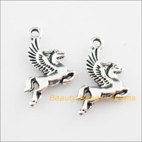 30 New Pendants Animal Horse Wings Tibetan Silver Color Charms 15x20mm