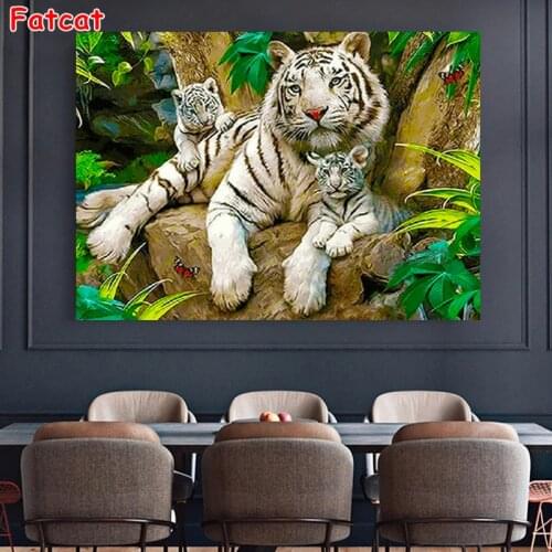 5D Diamond Painting Diamond Embroidery Bengal White Tiger Animals DIY Mosaic Full Drill Square Cross Stitch Kit Decor New PP2164