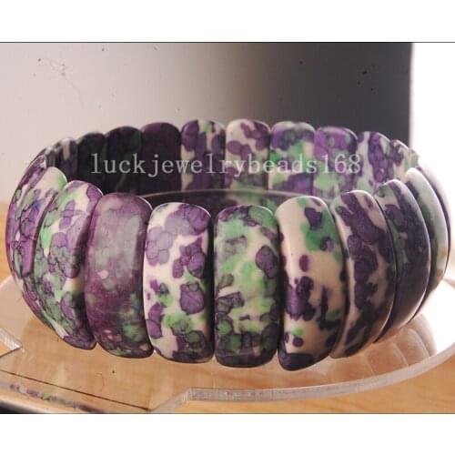 Free Shipping Fashion Jewelry 8x22mm Purple Ocean Jaspe Half Moon Stretch Bracelet 7" FG6530
