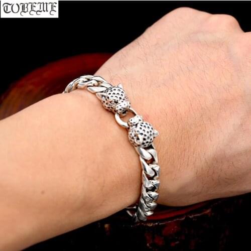 Handmade 925 silver Leopard Bracelet vintage thai silver chain bracelet punk bracelet man jewelry gift