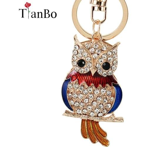New colourful Owl Animal Lovely Cute Crystal Charm Pendant Purse Handbag Car Key Keyring Keychain Party Creative Birthday Gift