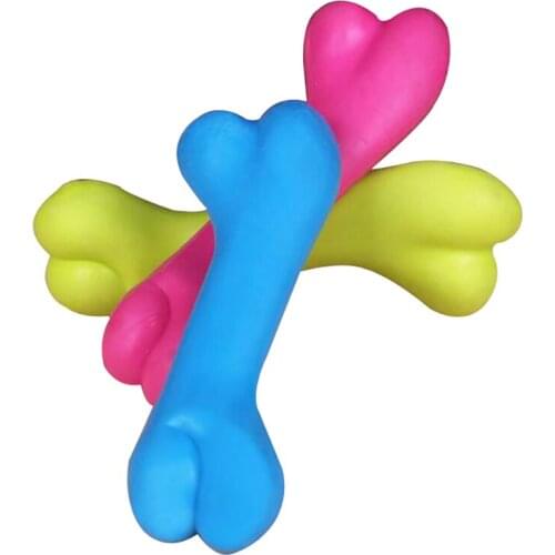 Bone Shape Color Random Deliver Dog Pet Toy Squeaky Squeaker Bite Resistant Rubber Squeaking Toy Rubber Ball Molars For Puppies