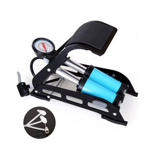 Double stage Household Bicycle Pump Mini Portable Pump with pressure gauge free nozzles for Mountain Bike Car