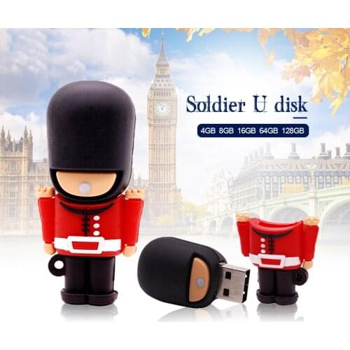Hot USB Flash Drive Pen Drive Handsome British Guard Cartoon Pen Drive 4GB 8GB 16GB 32GB 64GB Usb 2.0 Memory Stick Free Shipping