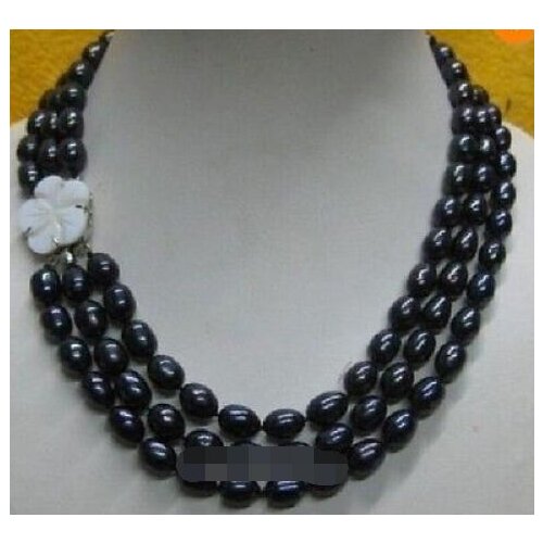 HONGBO 3 Rows 7-8mm White Akoya Pearl Necklace Shell 17-19 inches Handmade wedding Gift for women sterling--jewelrygirl Wedding