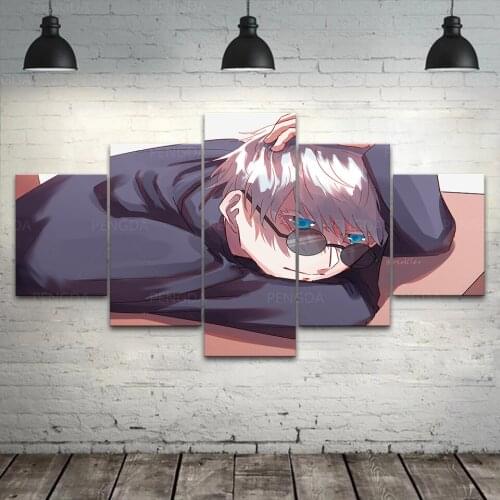 Wall Art Jujutsu Kaisen Canvas Painting Prints 5 Panel Gojo Satoru Poster Home Decor Modular Anime Pictures Bedroom Framework