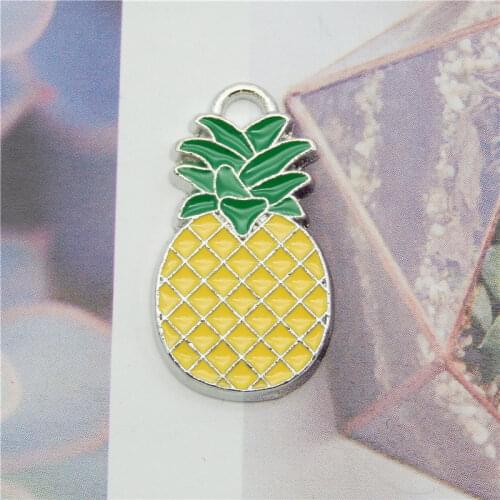 Julie Wang 5PCS Enamel Yellow Pineapple Charms Alloy White K Tone Artificial Fruit Pendants Bracelet Jewelry Making Accessory