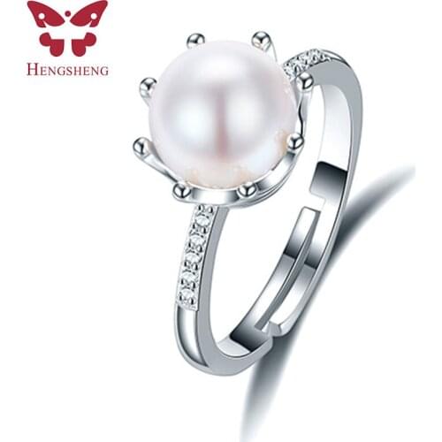 Eight-claw crown 8mm AAAA natural freshwater pearl ring for women gift, 925 sterling silver women adjustable jewelry ring