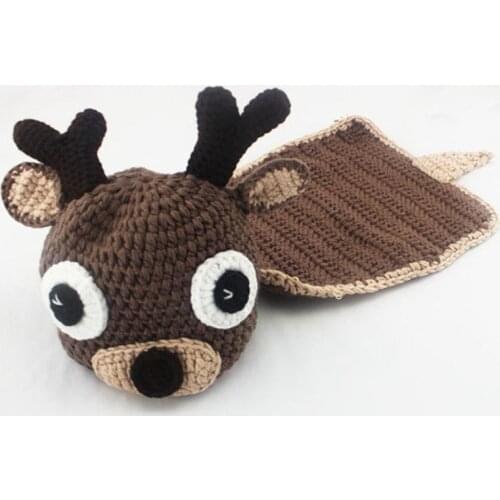 Deer Costume Beanie Hat with Cape Set Newborn Baby Photo Props Infant Knitted Animal Photography Props 1set H149