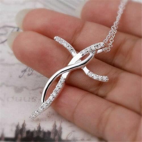 Cute crystal Silver Color Cross Fashion Necklace wedding jewelry Women charms