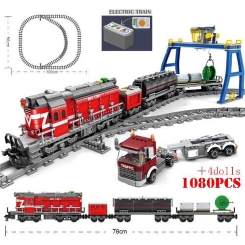 MOC 1464pcs Creator Technical Battery Powered Electric Classic City Train motor Rail Building Blocks Bricks Toys For kids gifts