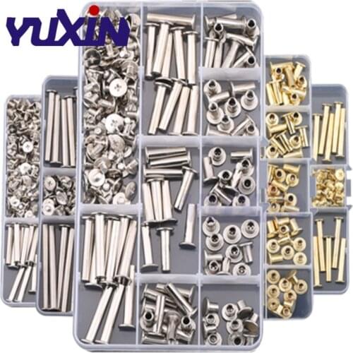 180pcs Nickel/Brass Plated Chicago Screws Assortment Kits,Snap Rivet Books Butt Screw Kits,Photo Album Binding Screw Assort Kits