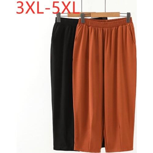 New 2021 Ladies Summer Plus Size Cropped Haren Pants For Women Loose Casual Orange Black Trousers 3XL 4XL 5XL
