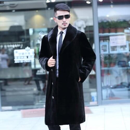 2020 autumn winter slim marten overcoat mens clothing design long mink fur coat men homens jaqueta de couro black plus size 6XL